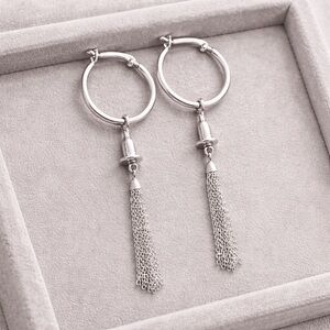 Chamilia CHAM 925 Silver Tassel Drop Hoop Earrings Interchangeable Set EUC #364